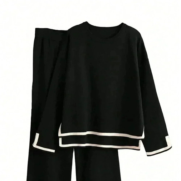 Black Casual Women's Holiday Leisure Color-Blocking Edging Long Sleeve Top - Picture 2 of 7
